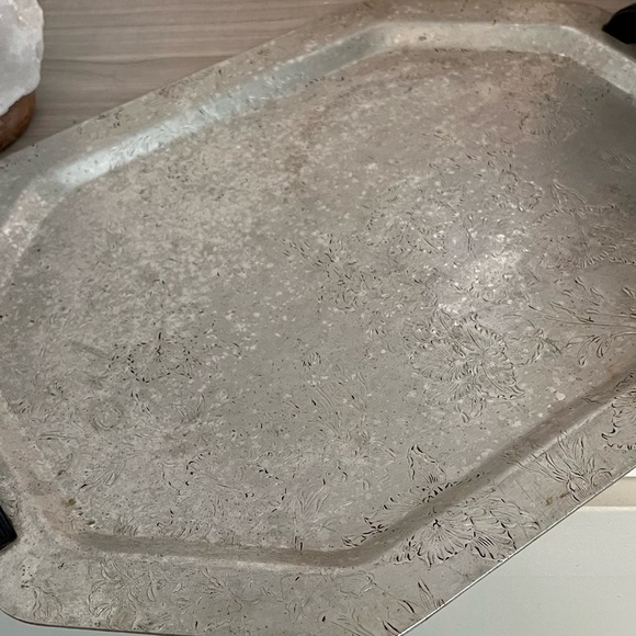 Vintage Forman Family Aluminum Serving Tray Handled Embossed Floral Pattern 15” - Picture 12 of 14